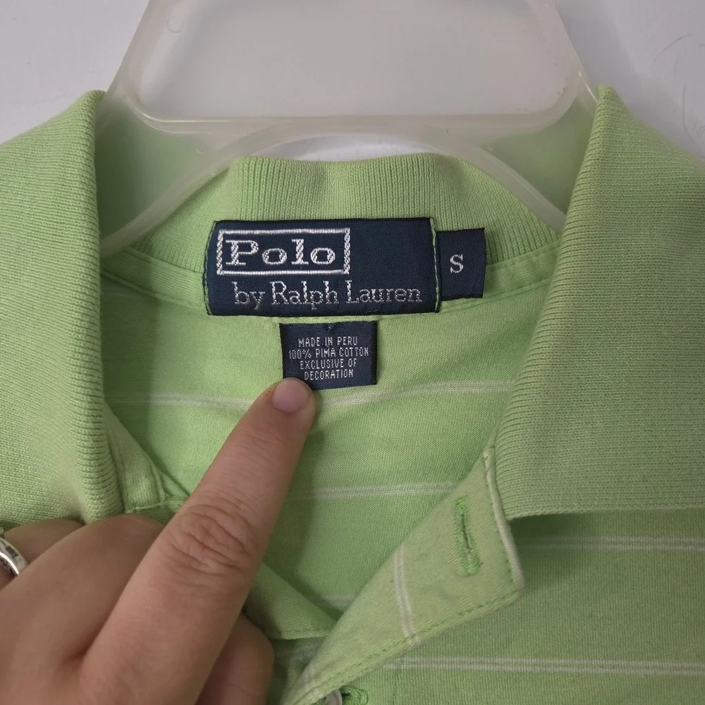 Polo Ralph Lauren Mens Small Lime Green Striped Pima Cotton Polo Shirt S